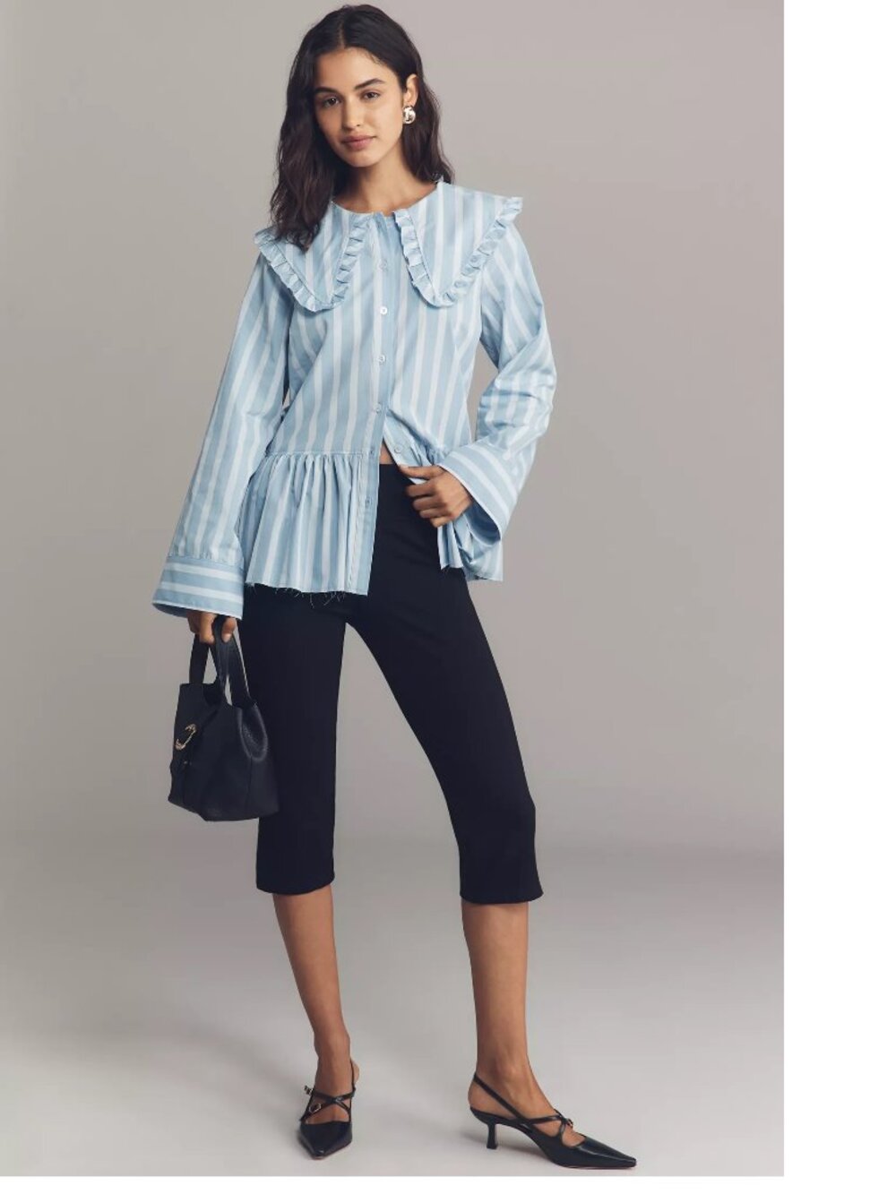 Anthropologie Maeve Cotton Long-Sleeve Collared Blouse size S blue color new